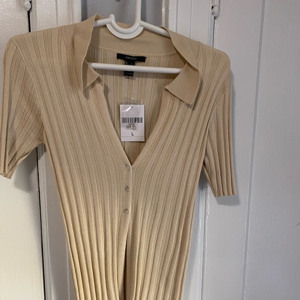 Ribbed sweater from forever 21. The size is large. The color is nude.